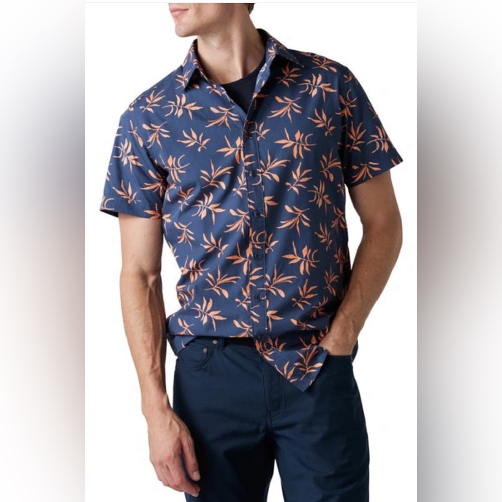 Rodd&Gunn Men’s Cape Beale short sleeve cotton button up shirt in navy Sz Xl